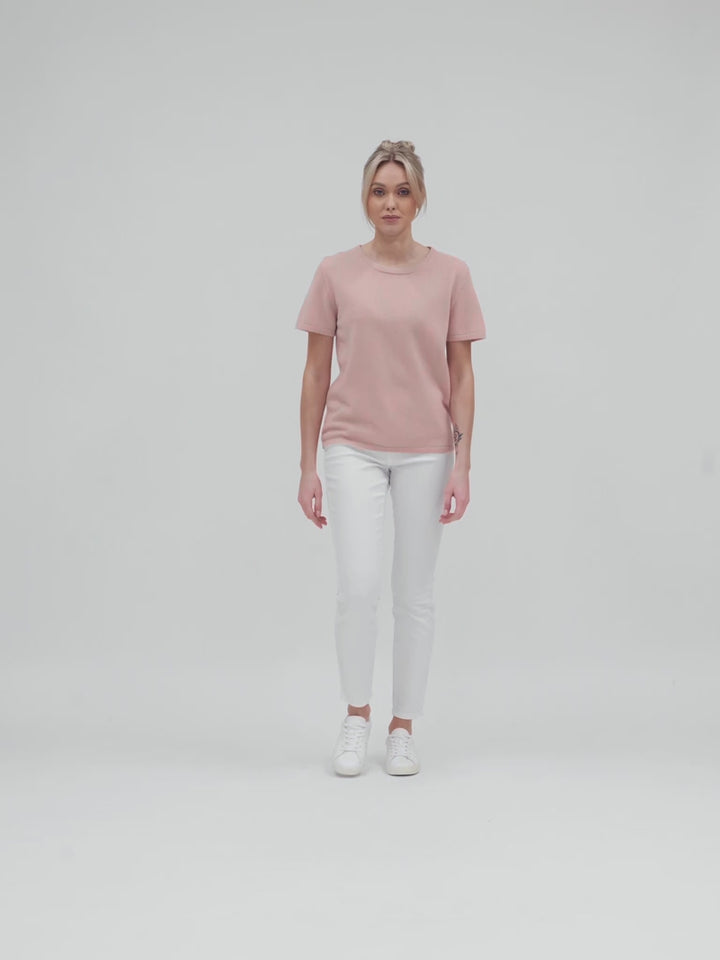 cashmere t-shirt tee shirt sustainable fashion luxury quality norwegian design. Color Rose Glow