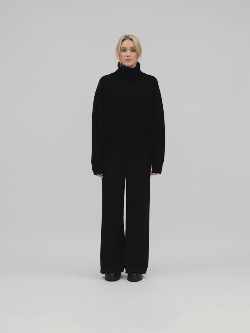 kashmina turtle neck cashmere sweater, black, wool norwegian design sustainable fashion