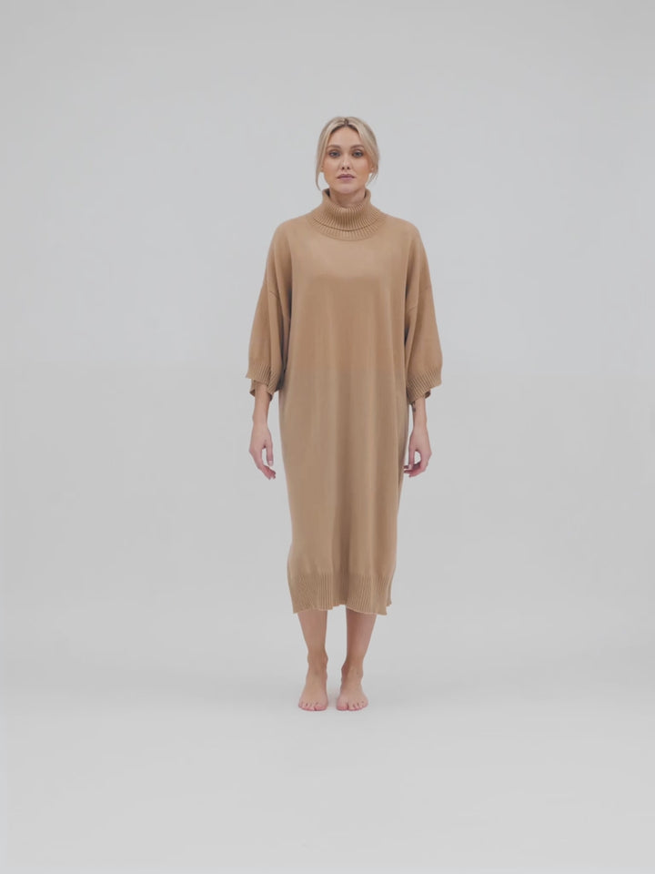 cashmere dress breeze, wool dress in 100% cashmere from kashmina, Norwegian design, sand color