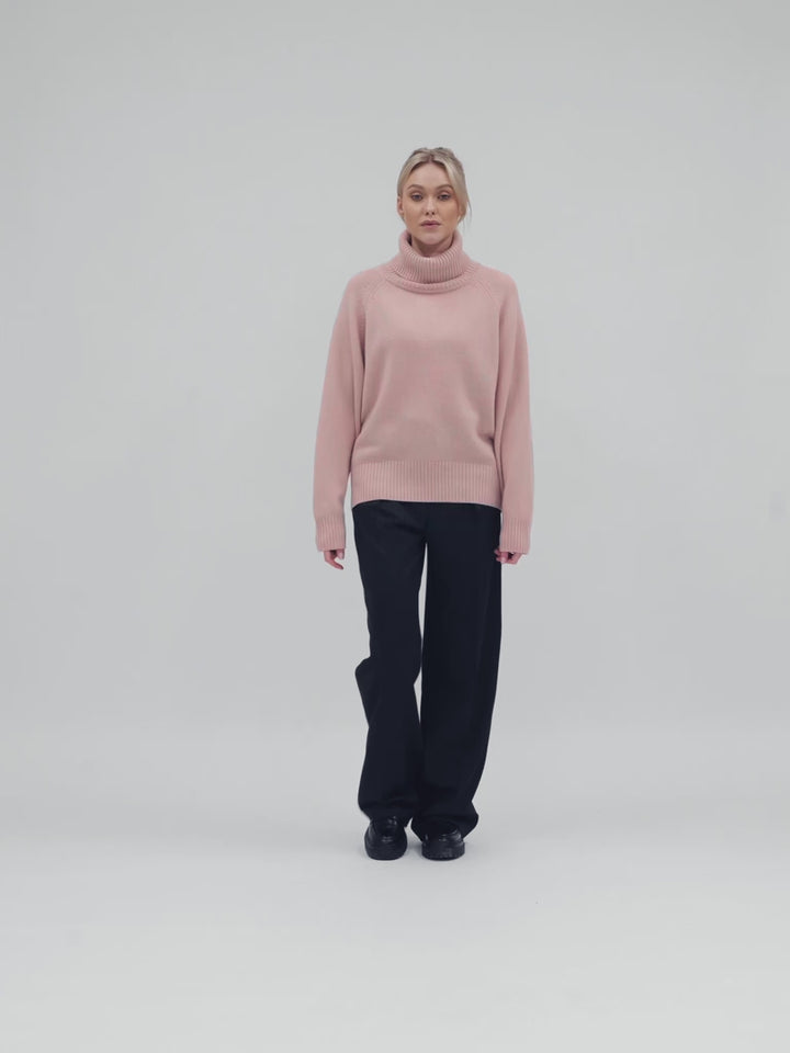 kashmina turtle neck cashmere sweater milano , color rose glow, cashmere wool Scandinavian design sustainable fashion.