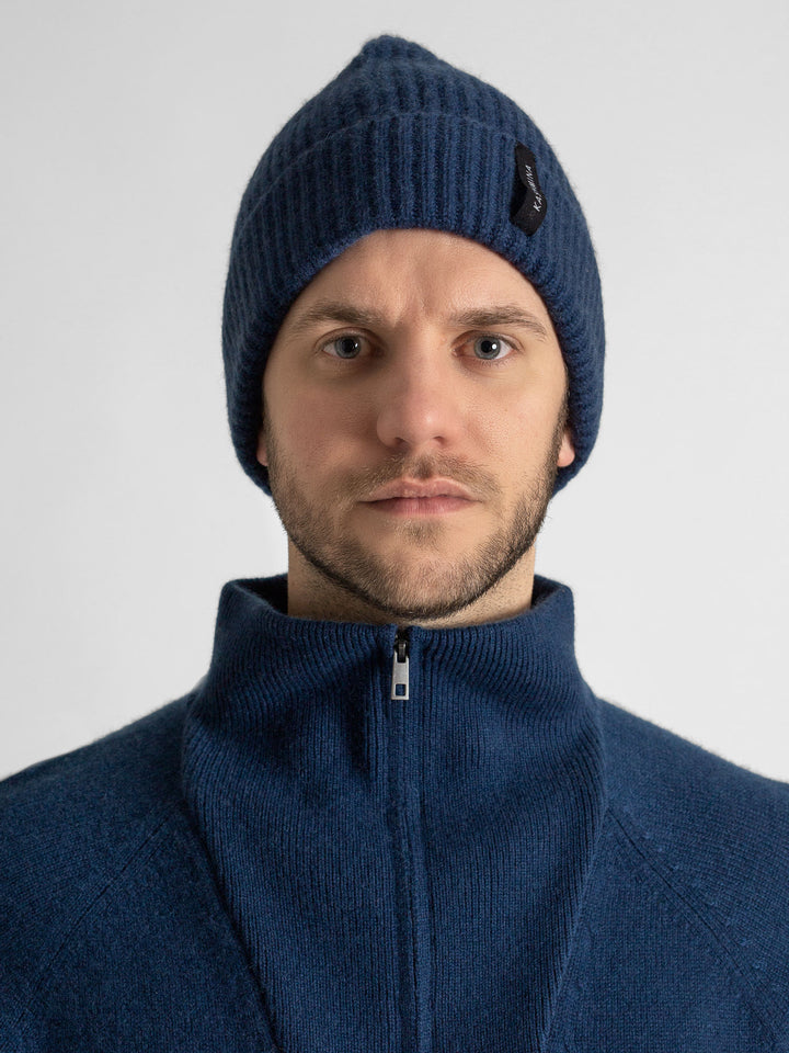 Cashmere hat for men, Kashmina, 100% pure cashmere, Top love mountain blue