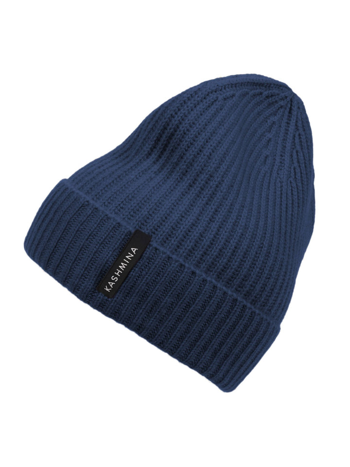 Cashmere hat for men, Kashmina, 100% pure cashmere, Top love mountain blue