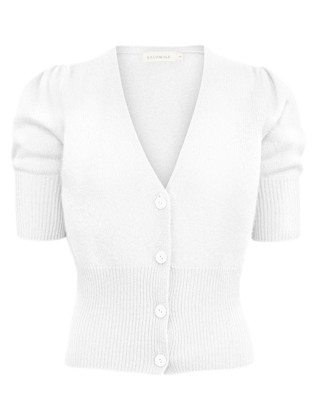 Cashmere cardigan, 100% pure cashmere, short sleeved, puff, sleeved, grace, white
