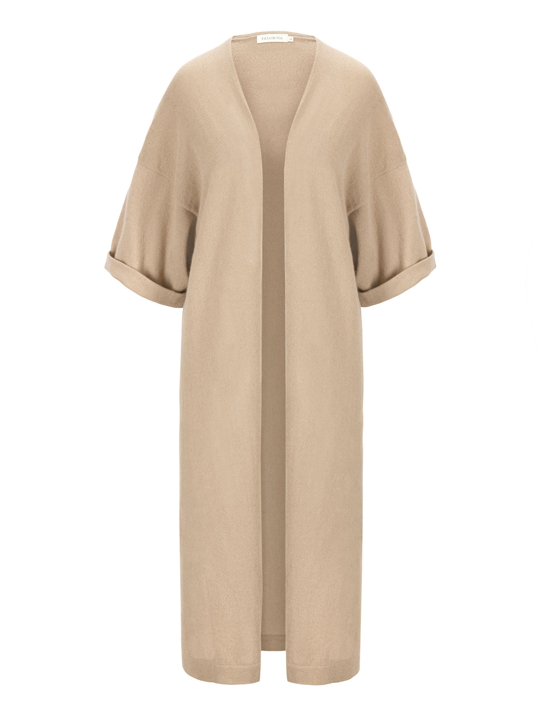 cashmere cardigan from Kashmina, 100% pure cashmere, Norwegian design, kaftan, long cardigan, sand