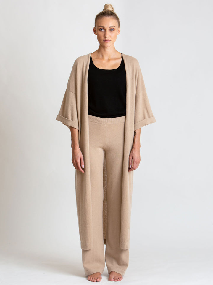 cashmere cardigan from Kashmina, 100% pure cashmere, Norwegian design, kaftan, long cardigan, sand