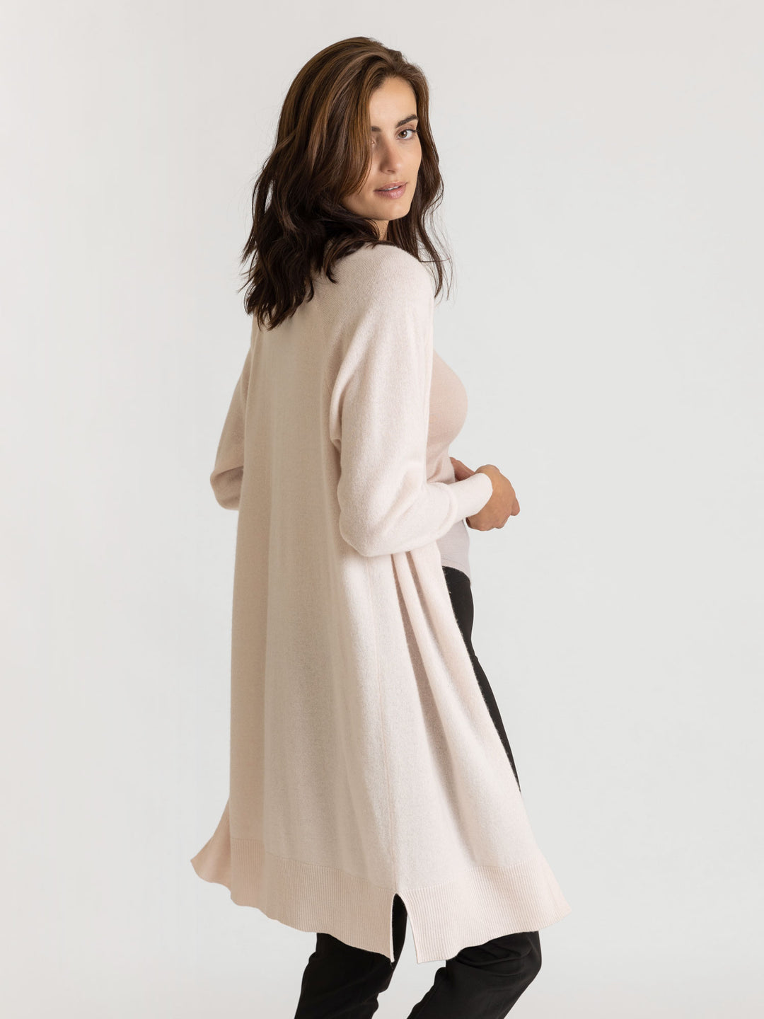 Cashmere cardigan 100% pure cashmere, natural, light, flow knee, long, pearl color