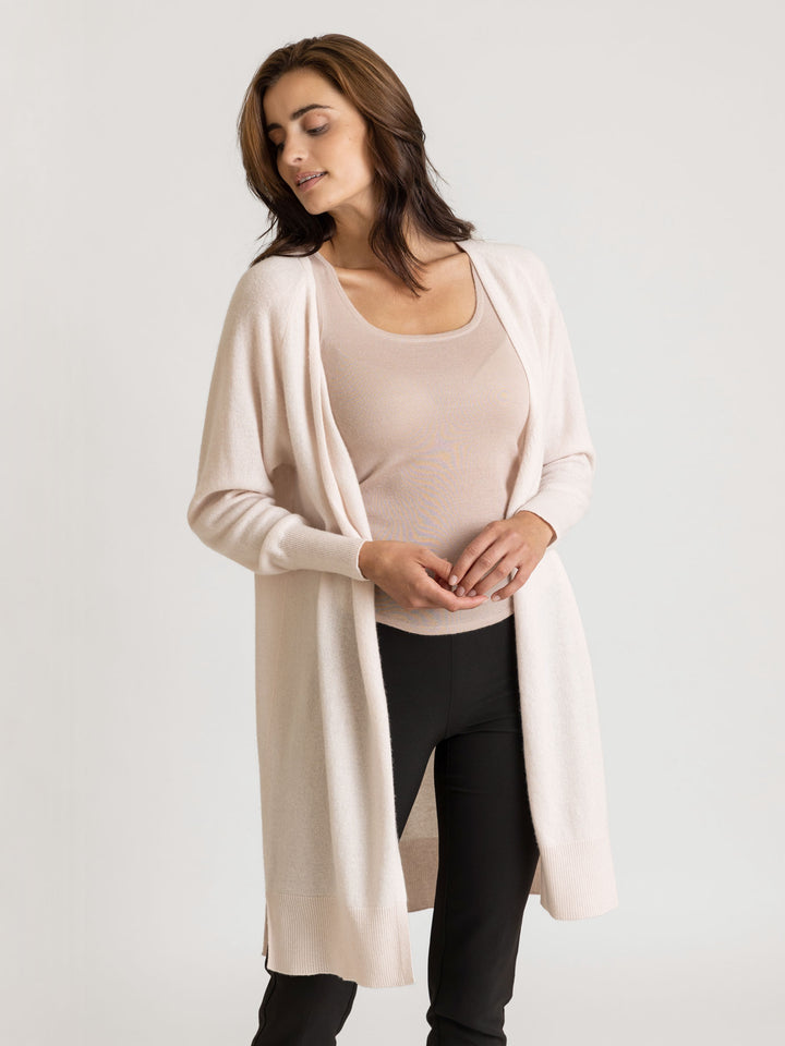 Cashmere cardigan 100% pure cashmere, natural, light, flow knee, long, pearl color