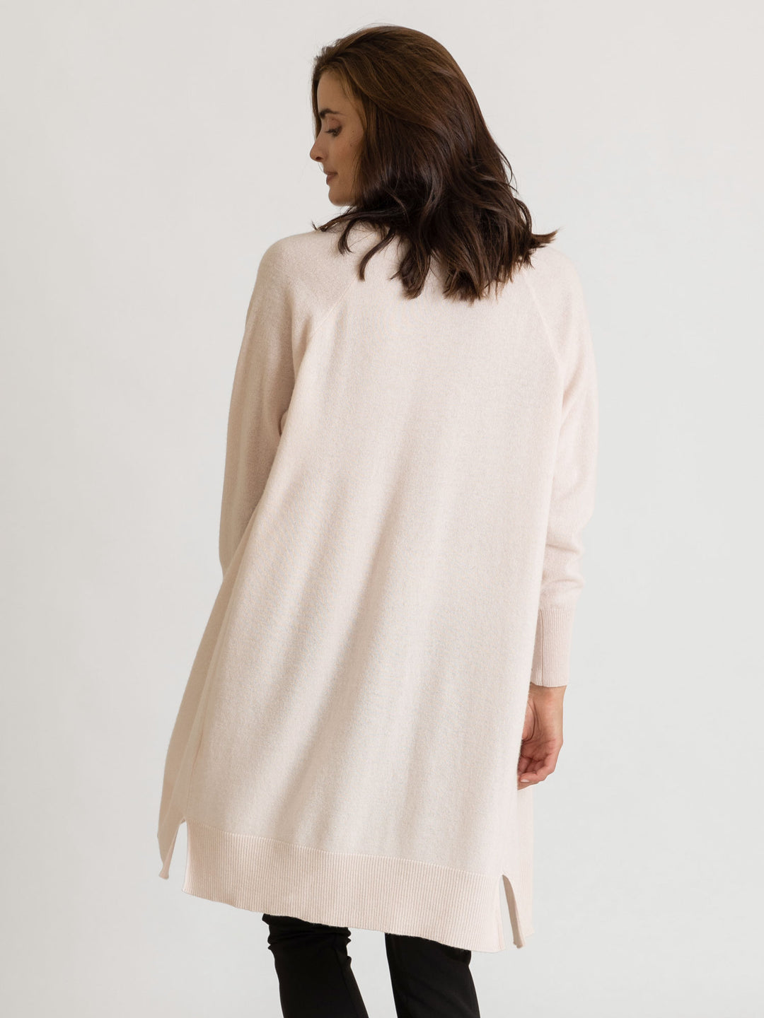 Cashmere cardigan 100% pure cashmere, natural, light, flow knee, long, pearl color