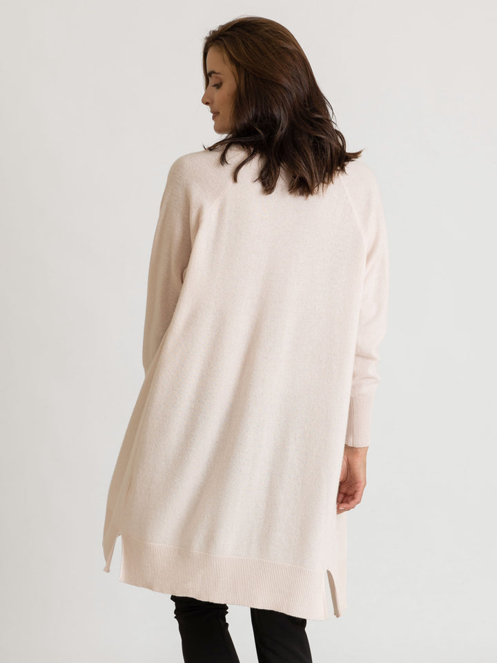 Cashmere cardigan 100% pure cashmere, natural, light, flow knee, long, pearl color