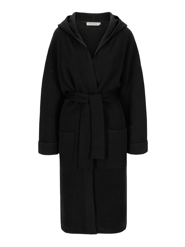 cashmere coat "Nora" with hood, from Kashmina. 100% cashmere, black