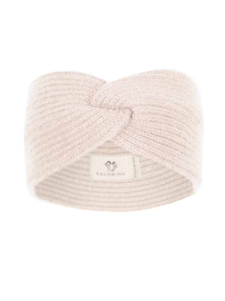 Pearl colored cashmere head band Freya. 100% cashmere. Scandinavian design from Kashmina