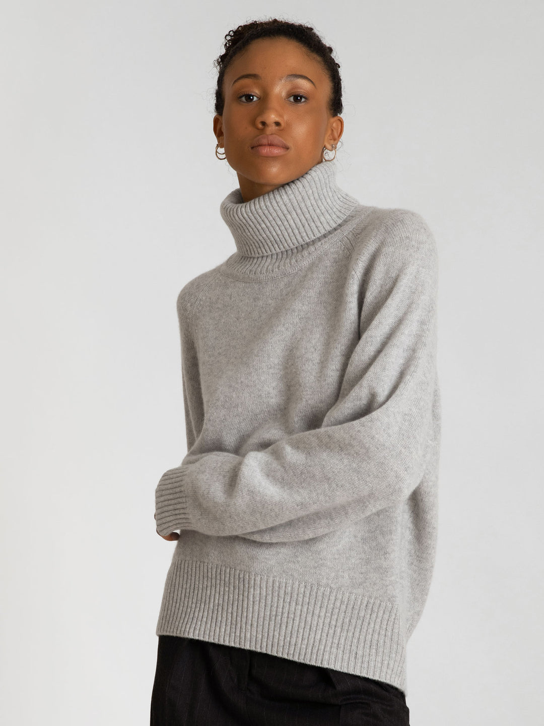 Grey Long Turtleneck Sweaters Cashmere Sweater