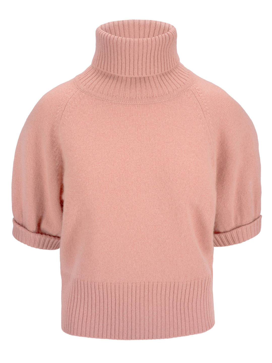  Short sleeved turtle neck cashmere sweater. Color Peachy Pink. Scandinavian design by Kashmina