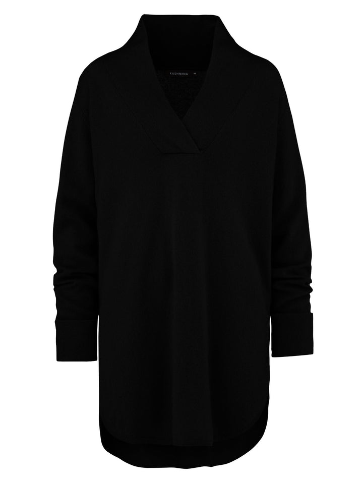 cashmere sweater big shirt in 100% cashmere by Kashmina, black