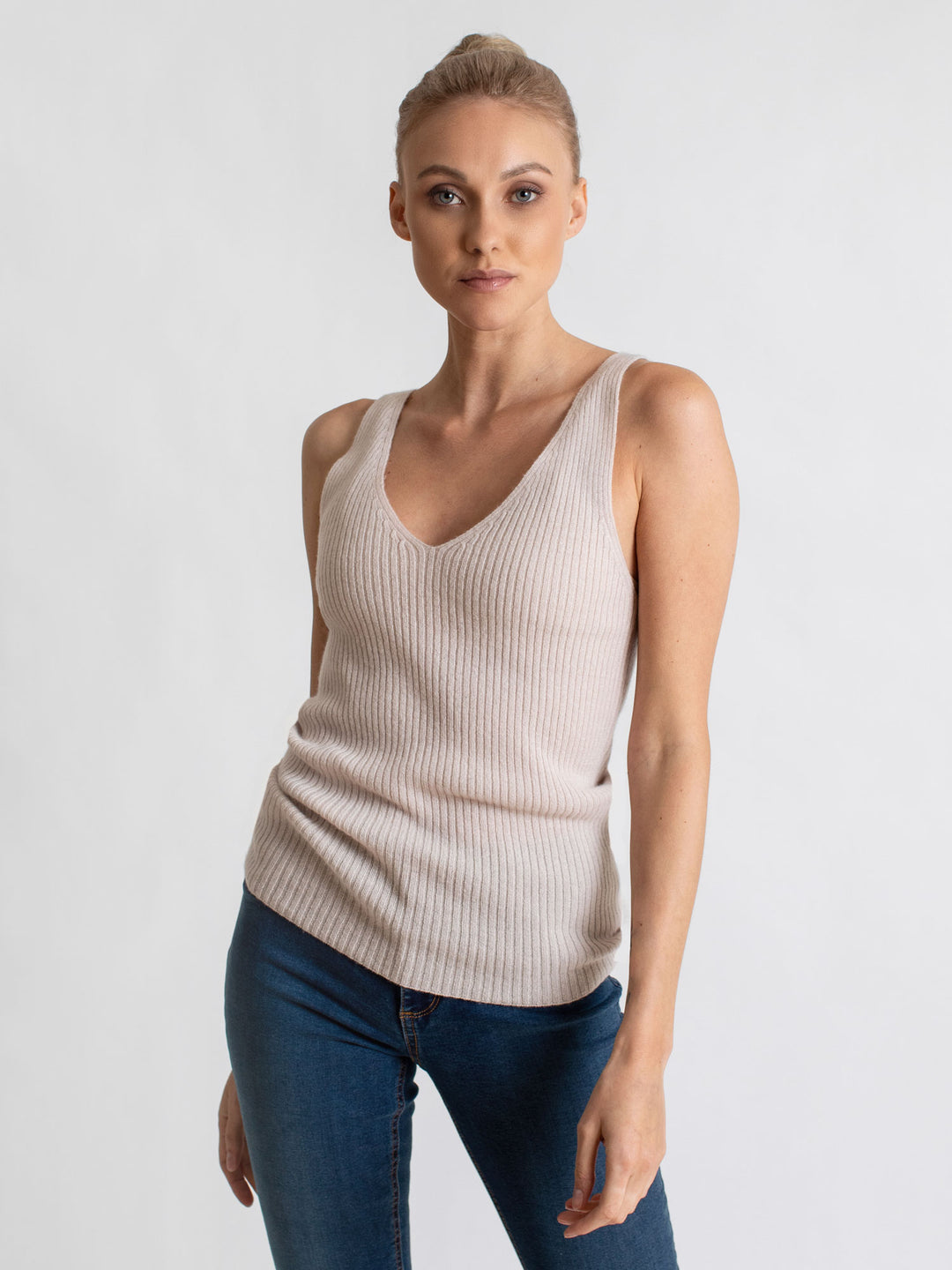 Cashmere singlet "Lilly", 100% cashmere rib knitted