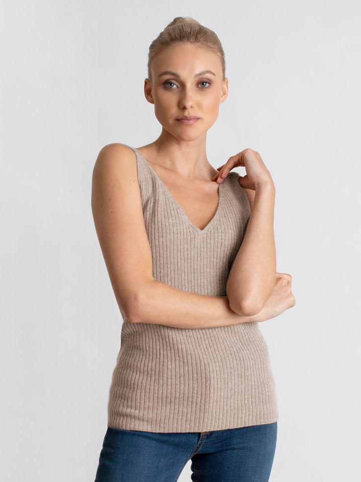 Cashmere singlet "Lilly", 100% cashmere rib knitted