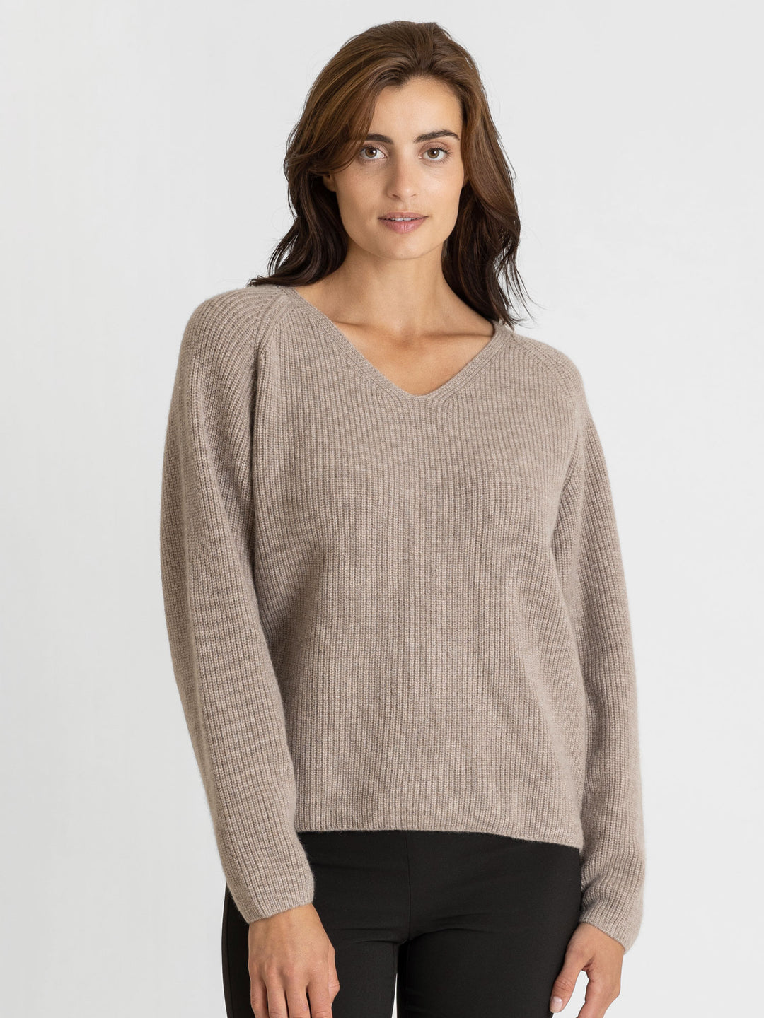 Cashmere sweater, long sleeved, rib knit, 100% pure cashmere, non itching, supersoft, warm, toast, brown