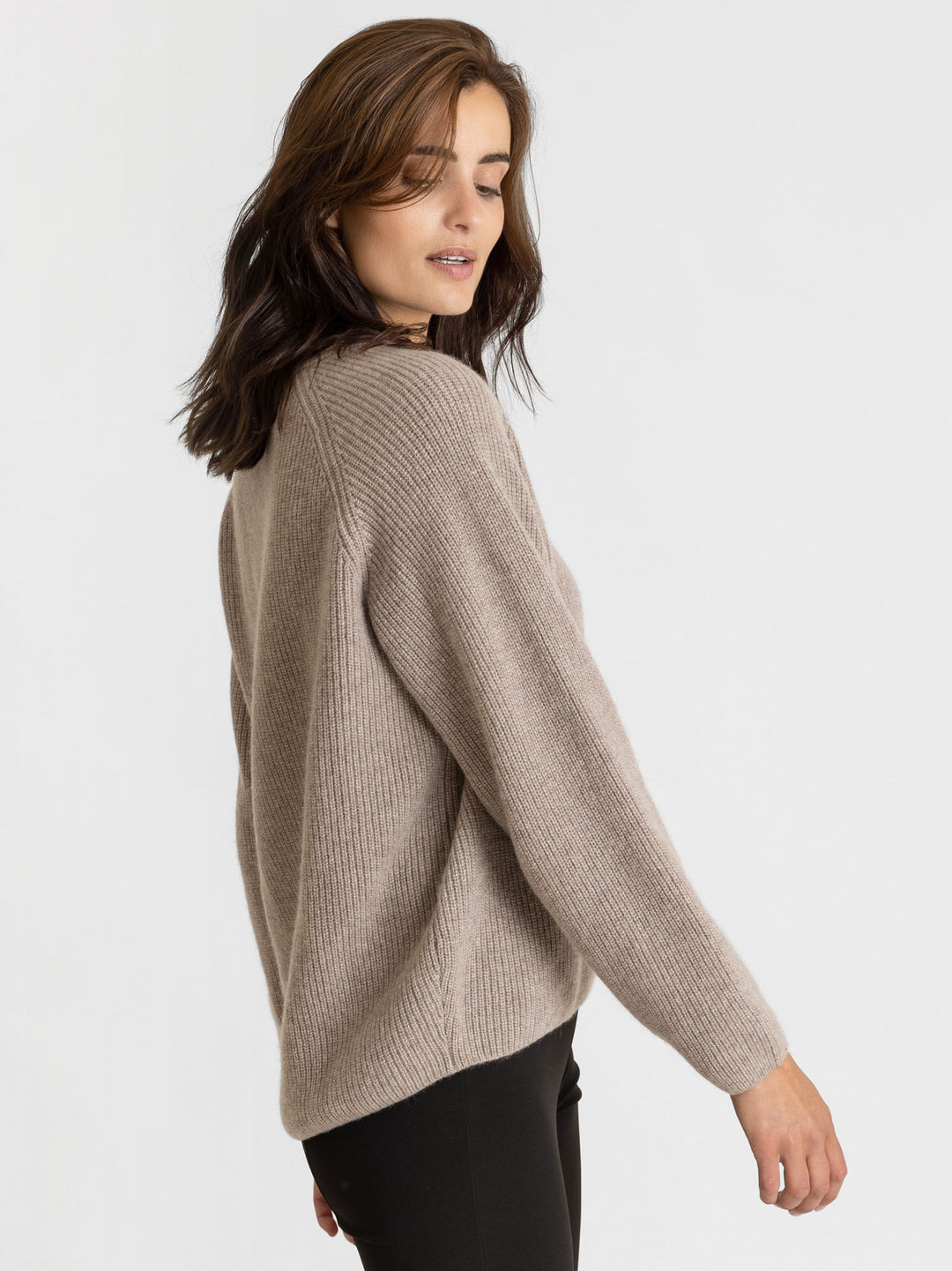 Cashmere sweater, long sleeved, rib knit, 100% pure cashmere, non itching, supersoft, warm, toast, brown