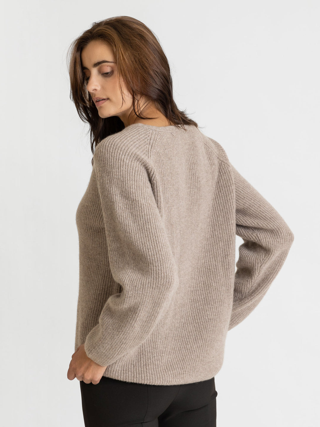 Cashmere sweater, long sleeved, rib knit, 100% pure cashmere, non itching, supersoft, warm, toast, brown