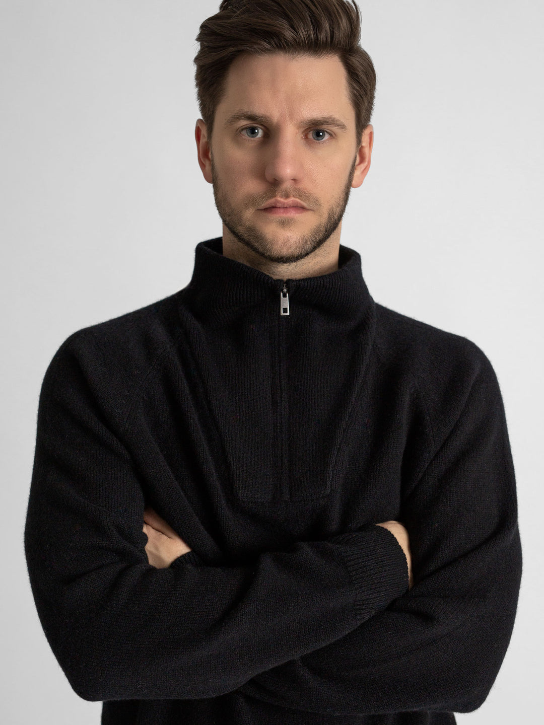 Mens cashmere sweater "frost" 100% cashmere from Kashmina. Color: Black