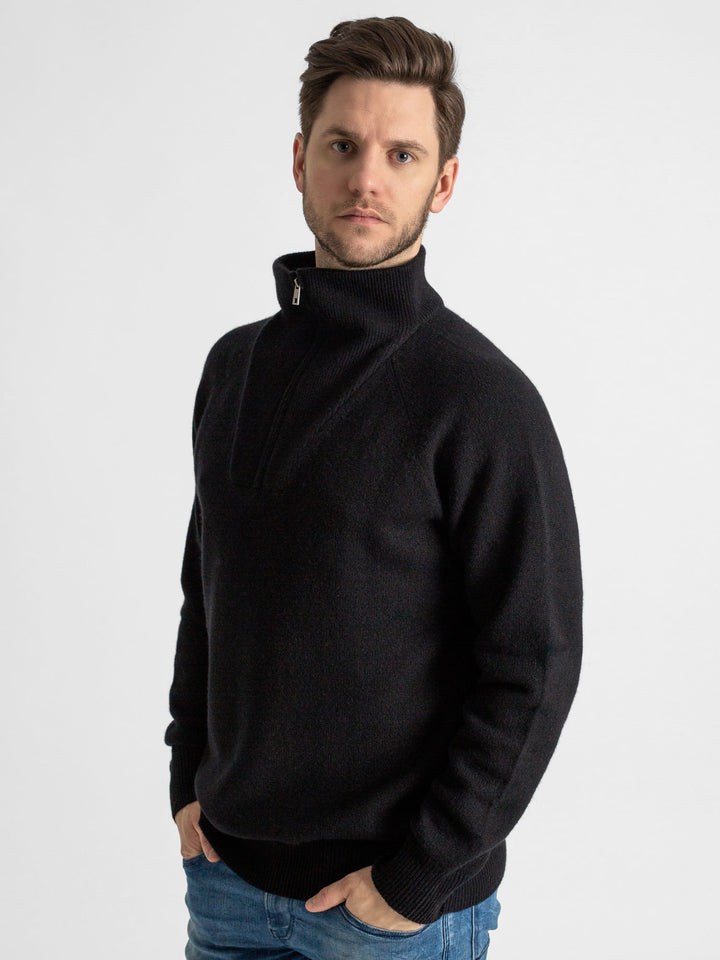 Mens cashmere sweater "frost" 100% cashmere from Kashmina. Color: Black