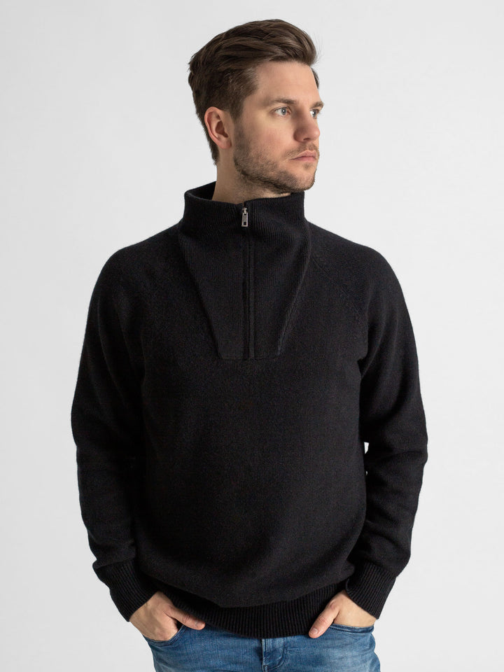 Mens cashmere sweater "frost" 100% cashmere from Kashmina. Color: Black