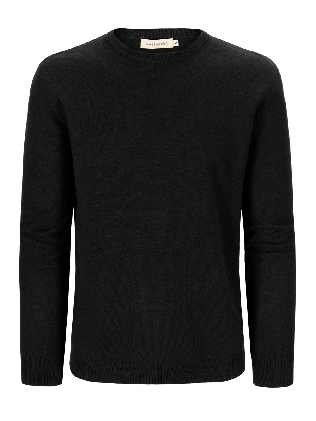 Black round neck cashmere sweater in 100% cashmere. Scandinavian design by Kashmina.