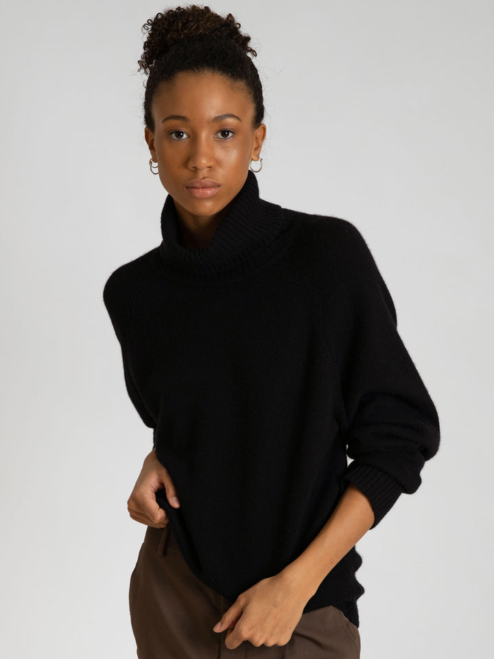 kashmina turtle neck cashmere sweater, black, wool norwegian design sustainable fashion
