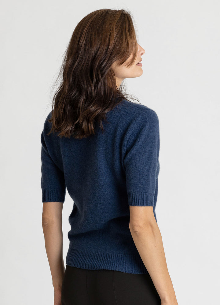 Shortsleeved cashmere sweater, deep blue, luxury kashmina norwegian design sustainable fashion