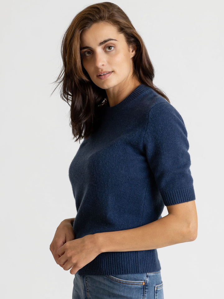 Shortsleeved cashmere sweater, deep blue, luxury kashmina norwegian design sustainable fashion