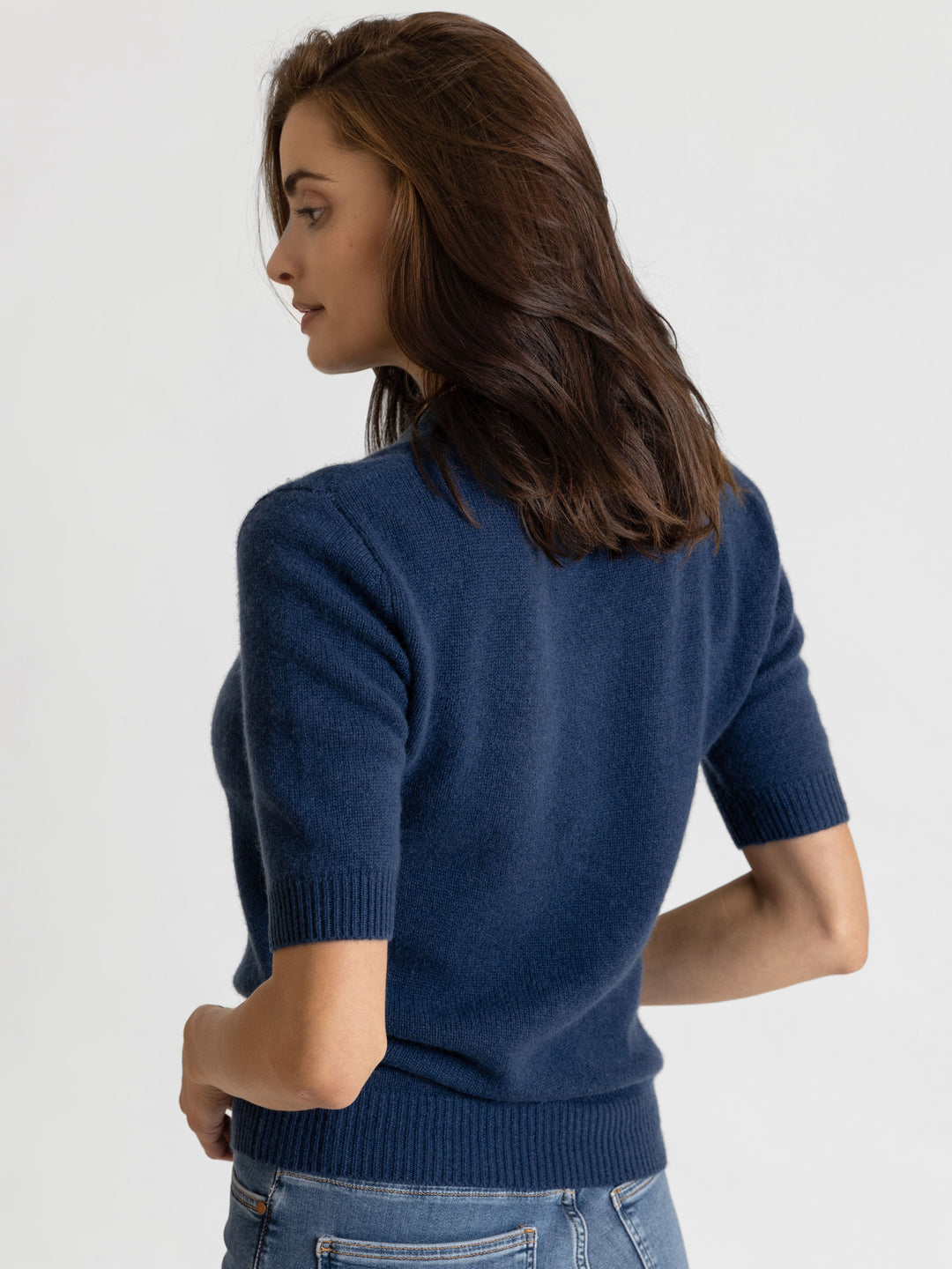 Shortsleeved cashmere sweater, deep blue, luxury kashmina norwegian design sustainable fashion