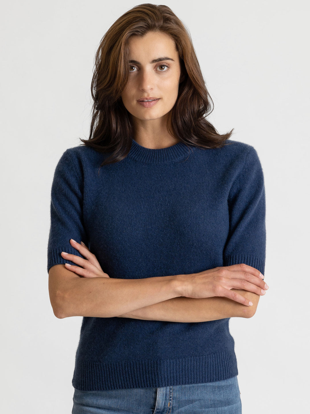 Shortsleeved cashmere sweater, deep blue, luxury kashmina norwegian design sustainable fashion