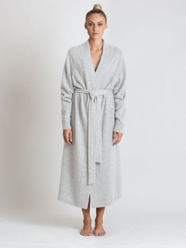 cashmere robe from kashmina, 100% pure cashmere wool, comfort, light grey