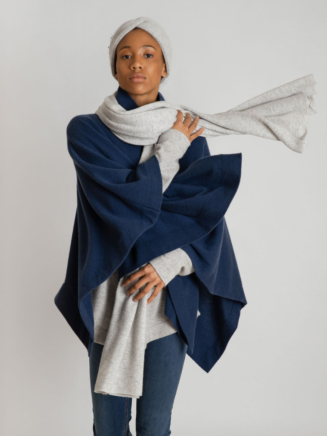 Cashmere Scarf Navy Blue Cashmere Poncho Classic Cashmere Scarf