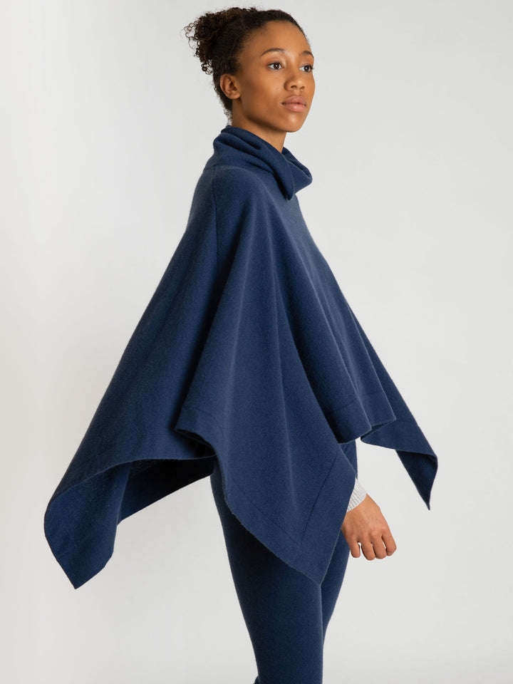 cashmere poncho, turtle neck, mountain blue 100% pure cashmere.