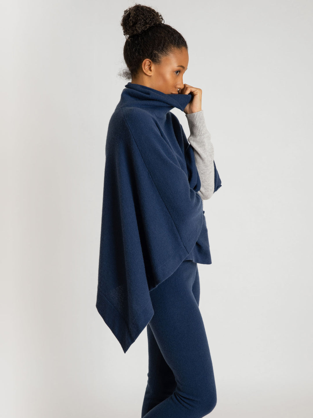 cashmere poncho, turtle neck, mountain blue 100% pure cashmere.