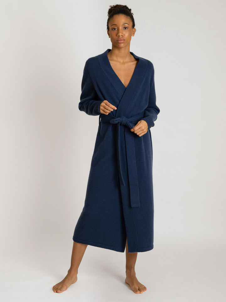 cashmere robe from kashmina, 100% pure cashmere wool, comfort, mountain blue.