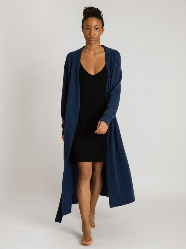 cashmere robe from kashmina, 100% pure cashmere wool, comfort, mountain blue.