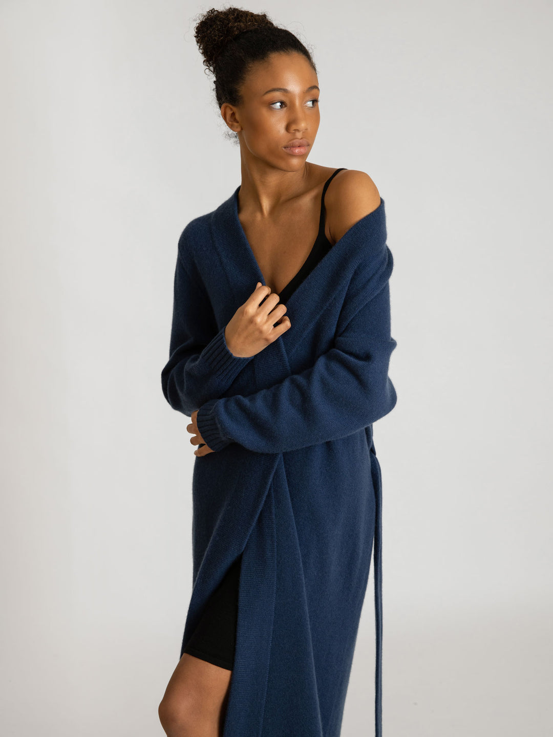 cashmere robe from kashmina, 100% pure cashmere wool, comfort, mountain blue.