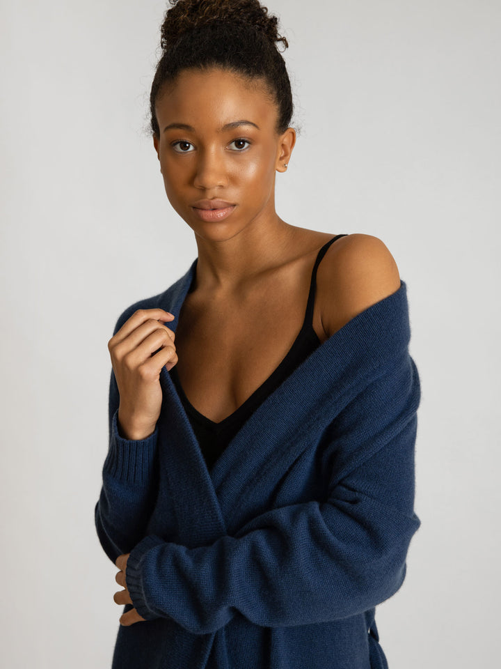 cashmere robe from kashmina, 100% pure cashmere wool, comfort, mountain blue.